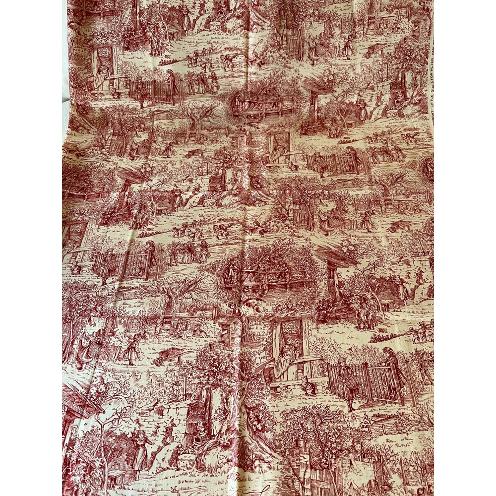 Fabric VTG Peter Pan Red Beige Children Play French Country Toile de Jouy 27x44"